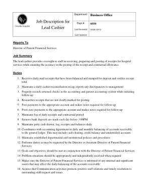 Lead Cashier Job Description Template