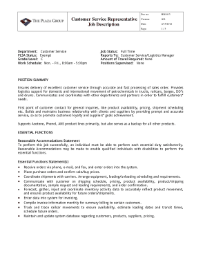Customer Service Representative Job Description Resume Template