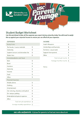 Budget Student Worksheet Template