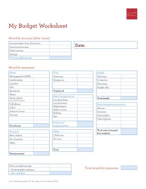 My Budget Worksheet Template