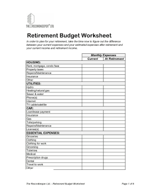 Retirement Budget Worksheet Excel Template