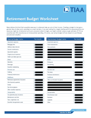 Sample Retirement Budget Worksheet Template