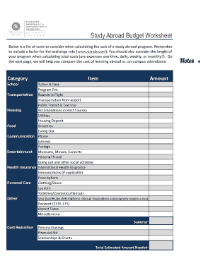 Study Abroad Budget Worksheet in Pdf Template