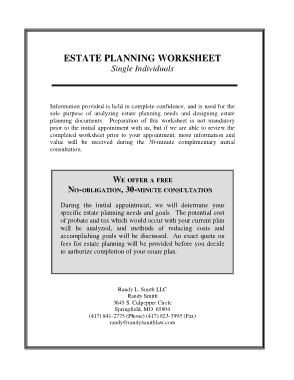 Estate Planning Worksheet For Single Individuals Template