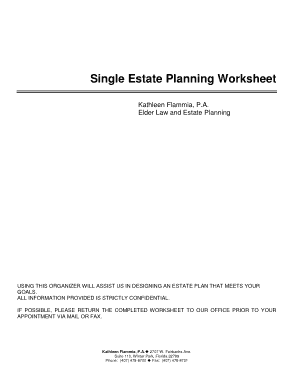 Single Estate Planning Worksheet Template
