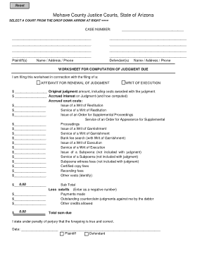Garnishment Worksheet For Computation of Judgement Due Template