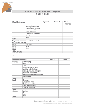 Free Download PDF Books, Budget Household Worksheet Template