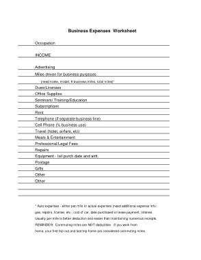 Business Expenses Worksheet in Pdf Template