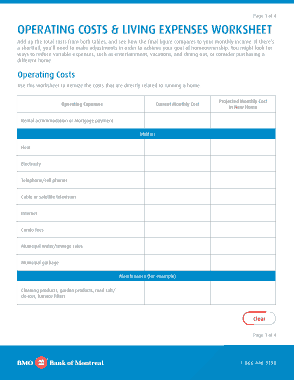 Operating Costs And Living Expenses Worksheet Sample Template