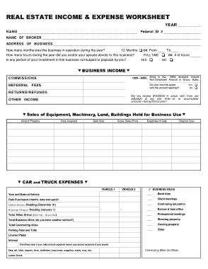 Real Estate Income And Expenses Worksheet Sample Template
