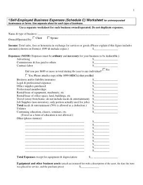 Self Employed Business Expenses Worksheet Sample Template