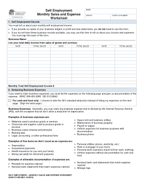 Self Employment Monthly Sales And Expense Worksheet Template