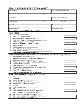Small Business Tax Worksheet Sample Template