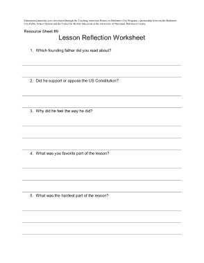 Lesson Reflection Worksheet Template
