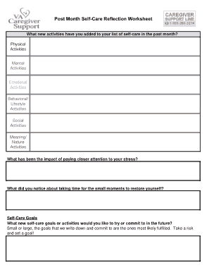 Post Month Self Care Reflection Worksheet Template