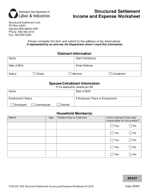 Structured Settlement Income and Expense Worksheet Template
