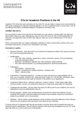 Academic Positions in the UK CV Template