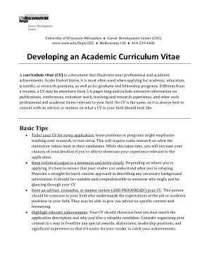 Developing an Academic Curriculum Vitae CV Template
