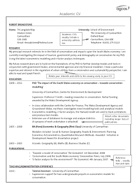 Sample Academic CV Example Template
