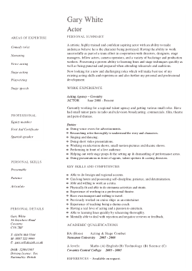 Printable Actor CV Template