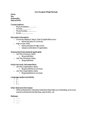 CV Format for High School Students Template