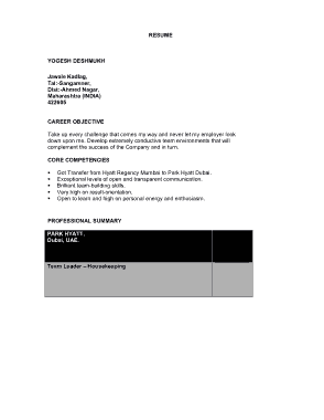 CV for Housekeeping Template
