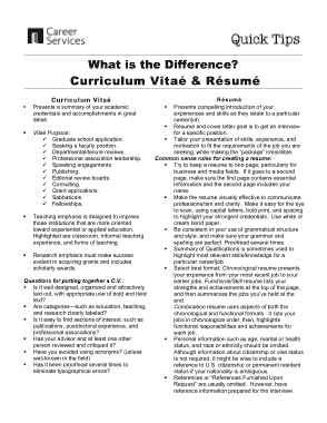 Difference in CV and Resume Template