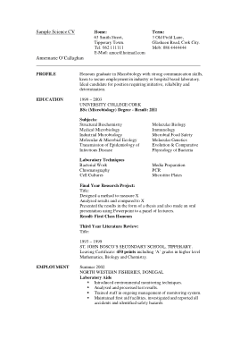 Sample Science CV Template