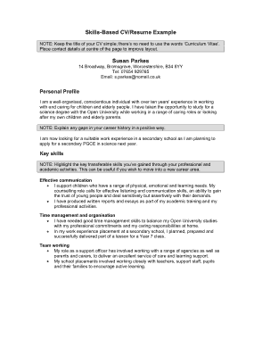 Skills Based CV Resume Example Template