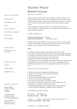 Research Assistant CV Template in Pdf