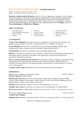 Retail Store Manager Assistant CV Template