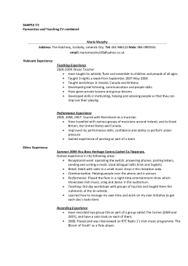 Printable Teaching CV Template