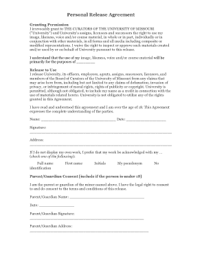 Personal Release Agreement Sample Template