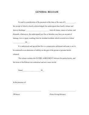 Sample General Release Agreement Template