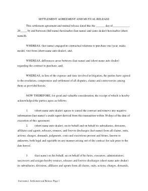 Settlement and Mutual Release Agreement Template