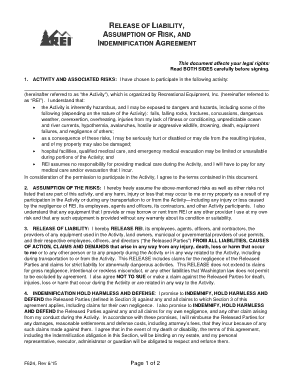 Activity Liability Release Agreement Template