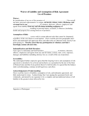 Waiver of Liability and Assumption of Risk Agreement Template