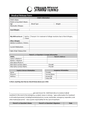 Free Download PDF Books, Blank Medical Release Form for Child Template