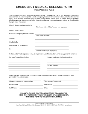 Emergency Medical Release Form for Child Template