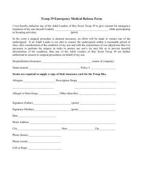 Emergency Medical Release Form Template