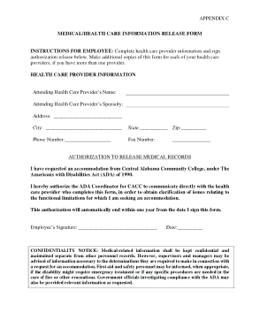 Employee Medical Information Release Form Template