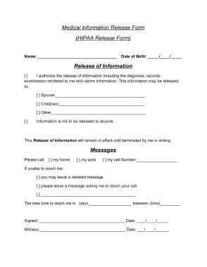 HIPAA Medical Information Release Form Template