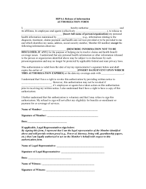 HIPAA Release of Medical Information Form Template