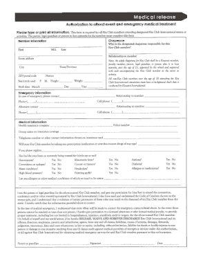 Key Club Medical Release Form Template