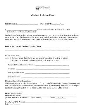 Medical and Dental Release Form Template