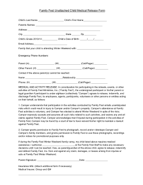 Medical Release Form for A Child Template
