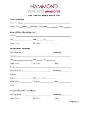 Medical Release Travel Form Template