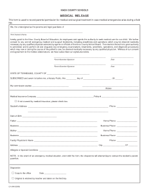 School Medical Release Form Template