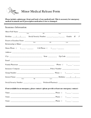 Simple Medical Release Form for Minor Template