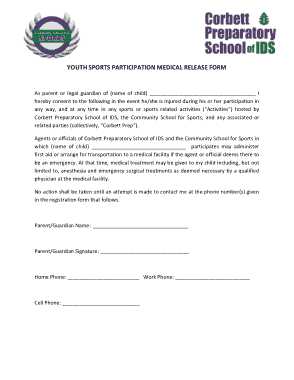 Youth Sports Medical Release Form Template